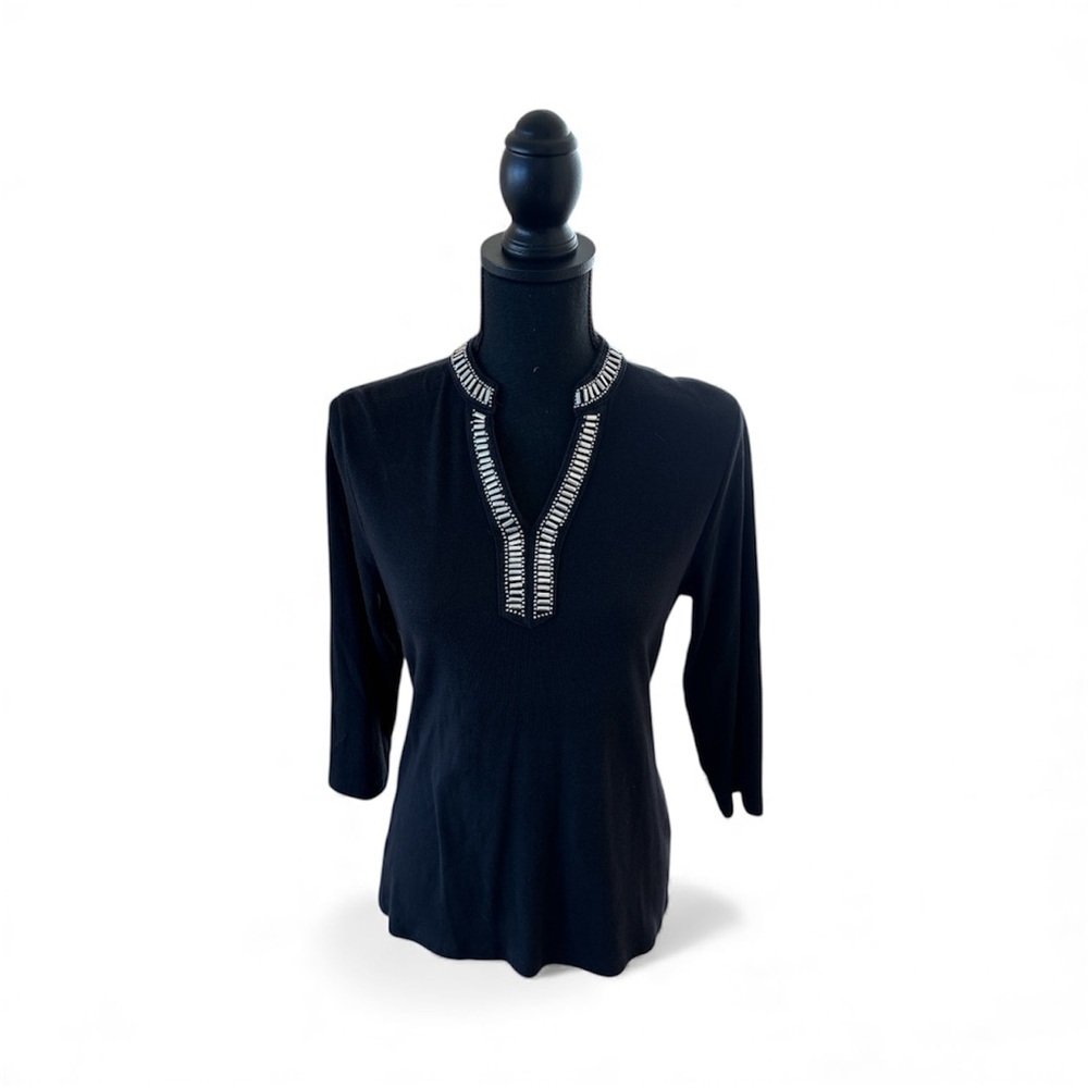 Karen Scott Petite Black Embellished Women's Top